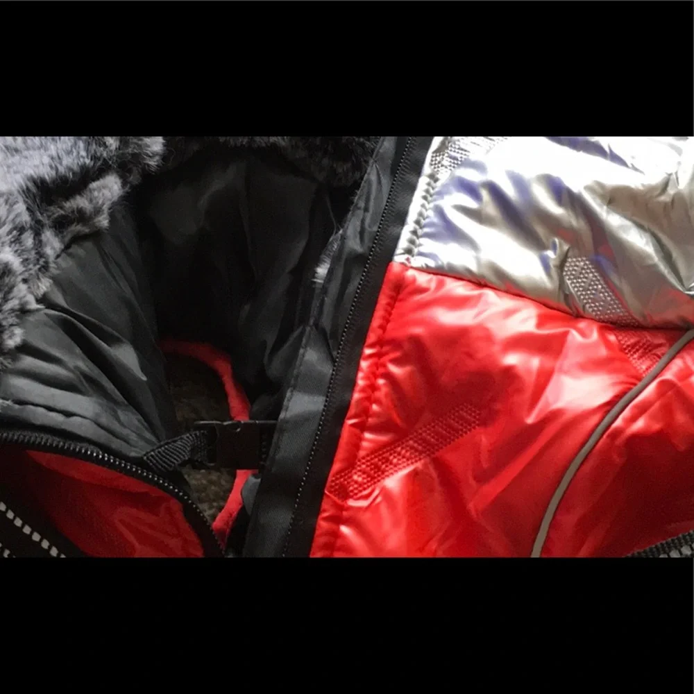 NEW Red Puffer Dog Jacket with Black Trim XL